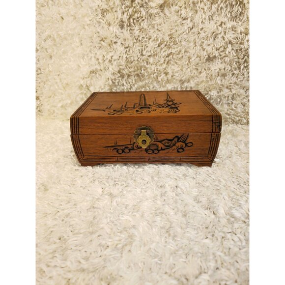 Vintage Asian Hand Carved Wooden Jewelry Box - Picture 3 of 14